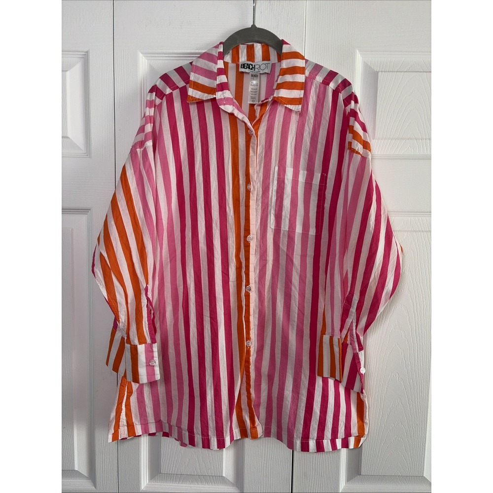 Beach Riot Beach Button Down Shirt Womens Size S/M Pink Orange Striped Cotton